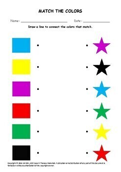 Matching Colors Printable Worksheets - FREE by The Speech Learning Ladder