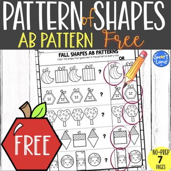 Preview of FREE Math AB Patterns of SHAPES worksheets | Fall