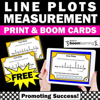 Preview of FREE Math BOOM Cards Line Plots Measurement Activities 2nd Grade Math Review