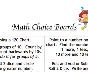 Preview of FREE Math Choice Board Distance Learning