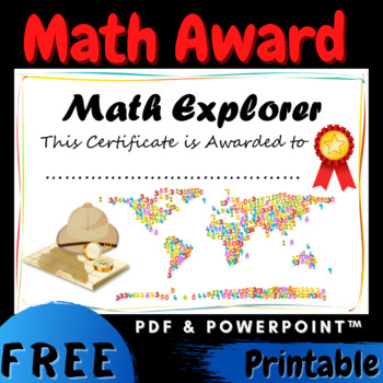 Preview of FREE Math Explorer End of the Year Award Certificate Diploma Printable Editable