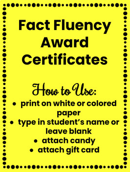 Preview of FREE Math Fact Fluency Award Certificates