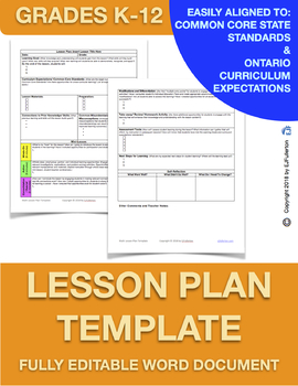 Preview of Editable Lesson Plan Template K-12