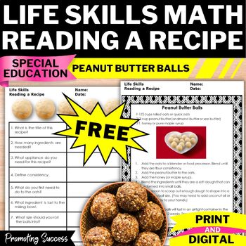 Preview of FREE Cooking Measurement Activities Family and Consumer Science Reading a Recipe