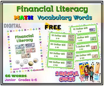 Preview of FREE Math Vocabulary Words - Junior (grade 4-6) Financial Literacy