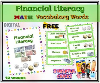 Preview of FREE Math Vocabulary Words - Primary (grade 1-3) Financial Literacy