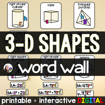 Preview of FREE Math Classroom Word Wall - Volume and Surface Area of 3-D Shapes