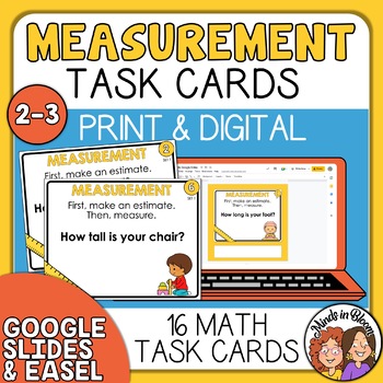 Preview of Measure It! Task Cards for Grades 2nd-3rd - Fun Interactive Measuring Challenges