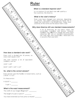 free fractions measurement ruler printable math worksheet tpt