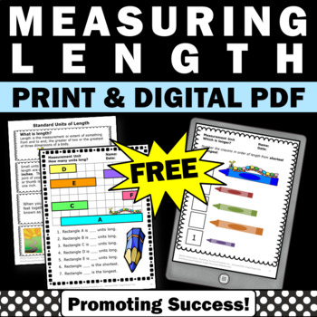Preview of FREE Measurement Activities Measuring Length Inches Worksheets 2nd 3rd Grade