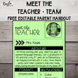 FREE Meet the Teacher · Team Editable Parent Handout