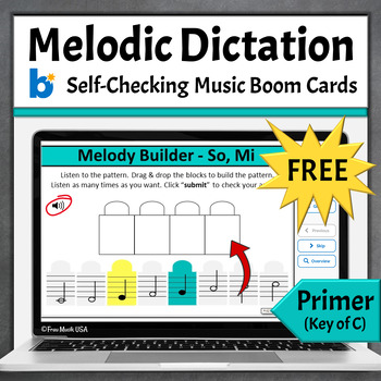 Preview of FREE Elementary Music Class Melodic Dictation Activities Key of C - Primer