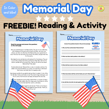 Preview of FREE Memorial Day Reading Comprehension +BONUS Memorial Day Activities
