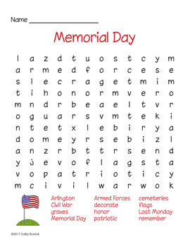 memorial day word search by sallie borrink teachers pay