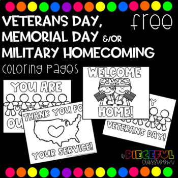 Preview of FREE Military Coloring Pages (Veteran's Day, Memorial Day & Homecoming)