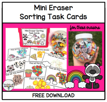 Preview of FREE Mini Eraser Sorting Task Cards