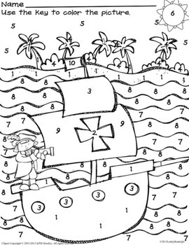 FREE Columbus Day Fun: Missing Number Worksheet/Color by Number Worksheet