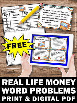 free money word problems 5th grade math task cards