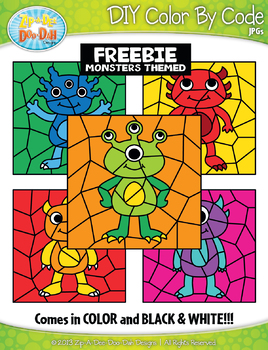 Preview of FREE Monsters Color By Code Clipart {Zip-A-Dee-Doo-Dah Designs}