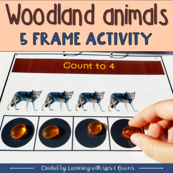 Preview of FREE Montessori Woodland animals five frame activity for counting to 5