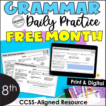 Preview of FREE Month-Long Daily Grammar Practice | 8th Grade Grammar Spiral Review