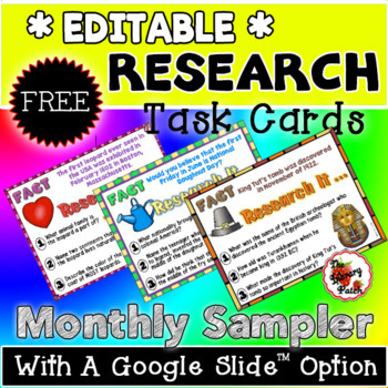Preview of FREE Monthly Research Task Card Sampler