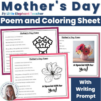 Preview of Poetry - Mother's Day Poem with Coloring Sheet and Writing Prompt - Gift for Mom