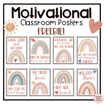 Preview of FREE Motivational Classroom Posters | Rainbow Theme | Bulletin Board Decor