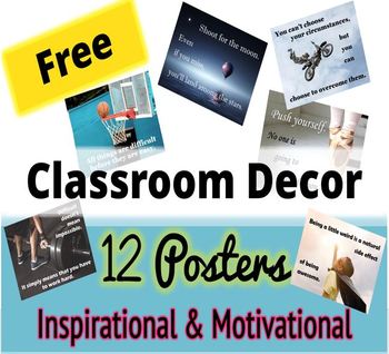 Preview of FREE Motivational Posters w/ Inspirational Quotes Sports Theme Classroom Decor