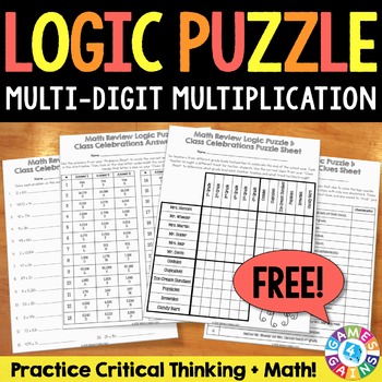 Preview of FREE Multi Digit Multiplication Practice Worksheets Logic Puzzle