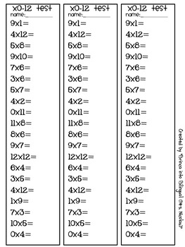 FREE Multiplication Fact Tests by Brinca into Bilingual Mrs Nicolau