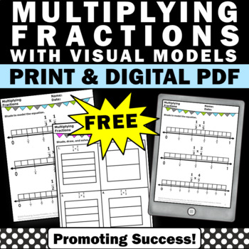 Preview of FREE Multiplying Fractions by Whole Numbers Fractions Review Worksheets Digital