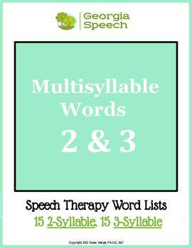 Preview of FREE Multisyllable Word List-2 and 3 syllable words-Speech Therapy