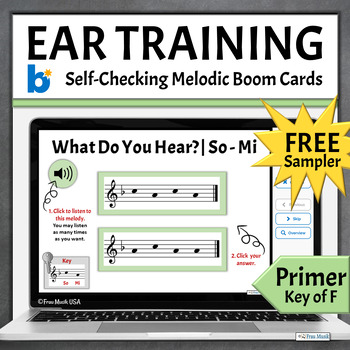 Preview of FREE Music Ear Training Online Game Melodic Boom Cards Key of F Sampler - So Mi