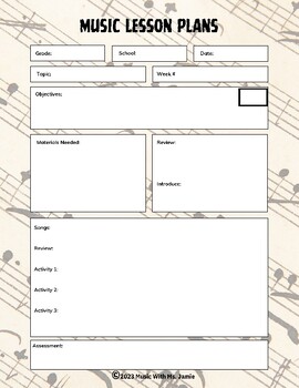 Preview of FREE Music Lesson Plans Template