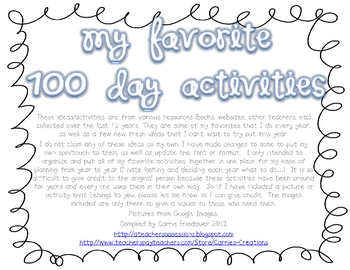 {FREE} My Favorite 100 Day Activities