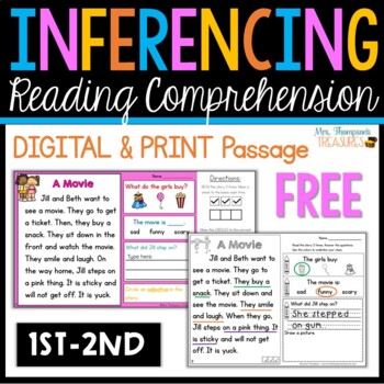 Preview of FREE Inferencing Reading Comprehension Passages & Questions Print & Digital