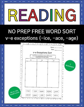 Preview of FREE NO PREP Phonics Sort: v-e exceptions: