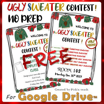 Preview of FREE, NO PREP ugly (paper) sweater contest for Google Drive™ CHRISTMAS