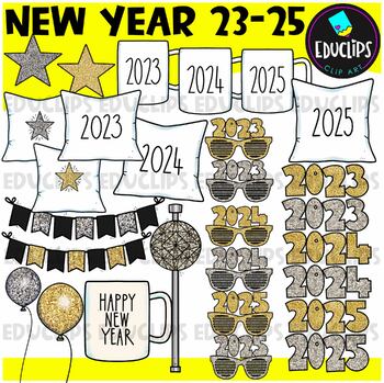 Preview of FREE New Year 2023 - 25 Clip Art Set {Educlips Clipart}