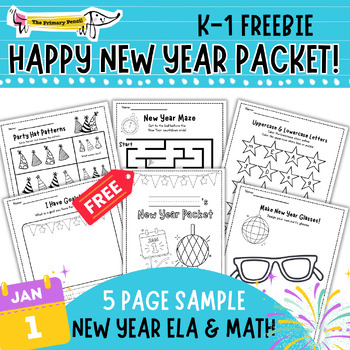 Preview of FREE New Year Activity Packet | 5 Literacy & Coloring Worksheets | January