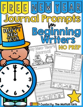 Preview of FREE New Year NO PREP Journal Prompts for Beginning Writers