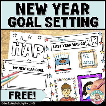 Preview of FREE New Years Resolution Writing Goal Setting & Coloring Page for Lower School