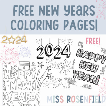 Preview of FREE New Years Colorings Sheets! | SIX pages | New Year and 2024 | NO PREP!
