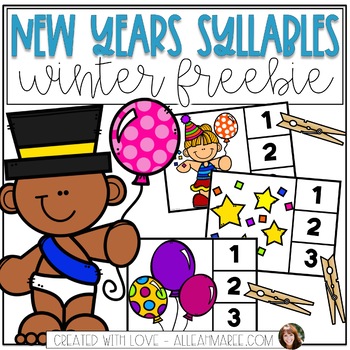 Preview of New Years Syllable Practice Clip Card Activity Freebie