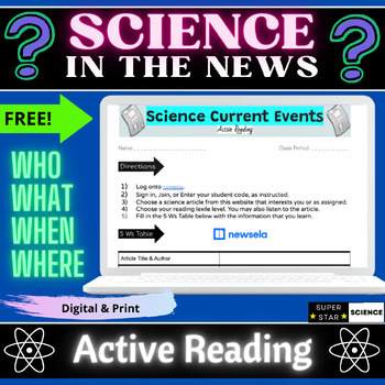 Preview of FREE Science Current Events Activity EZ Prep STEM Science News NGSS MYP