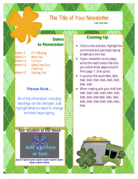 Preview of FREE Newsletter Template - St Patty's Theme