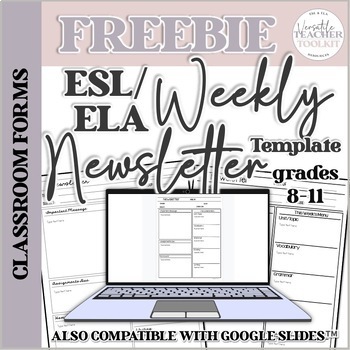 Preview of FREE Newsletter Template for ESL/ELA Teachers Print and Online Files