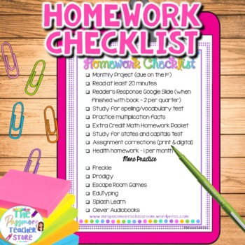 Preview of FREE Nightly Homework Checklist EDITABLE