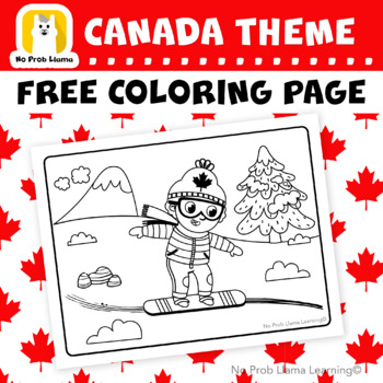 Preview of FREE No Prep Canada Snowboard Coloring Page, Primary, Kindergarten